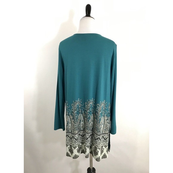 J. Jill Gorgeous Wearever Teal Paisley-Border Long Tunic Petite M PM NWT - Picture 2 of 8